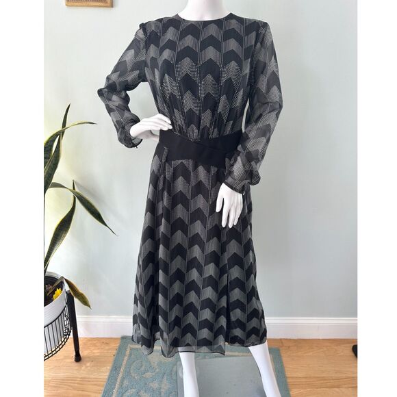 Ted Baker London Atlas Long Sleeve Midi Dress Black Chevron Modest Style size 3 - Picture 3 of 15